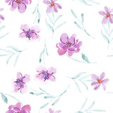 Purple Abstract Rose Watercolor Flower Seamless Pattern