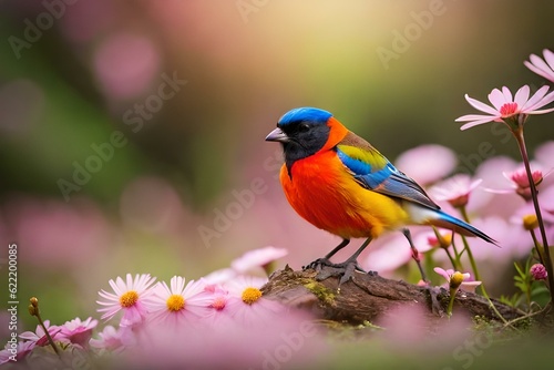 robin in the garden with flowers sitting alone feeling sad