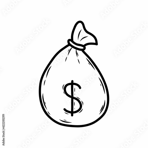 Bag of money. Vector doodle illustration. Icon.