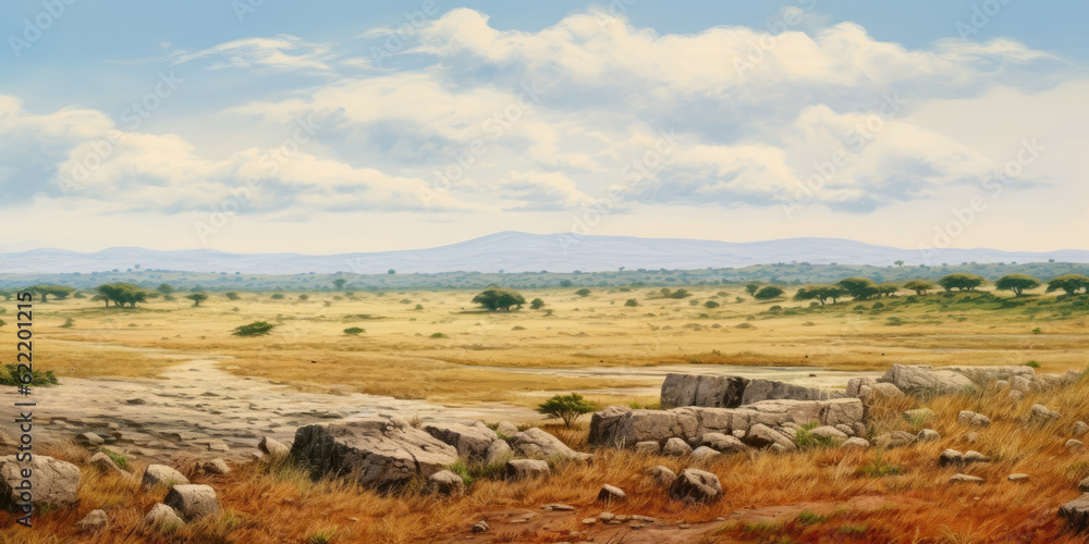 View of the African savannah at midday