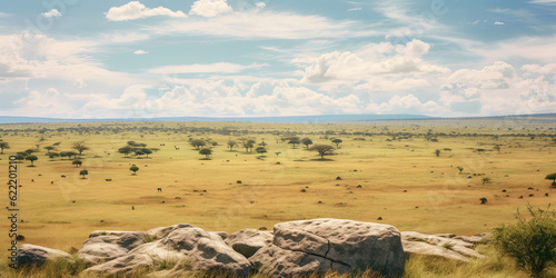 View of the African savannah at midday