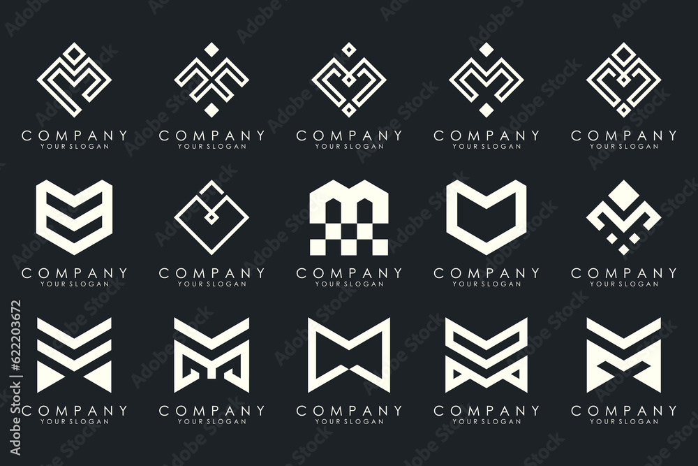 Set of letter M logo design vector. Collection of modern M letter design in white. Set of letter M logo design vector. Collection of modern M letter design in white.