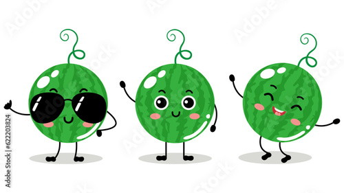 Set of three funny watermelon mascots