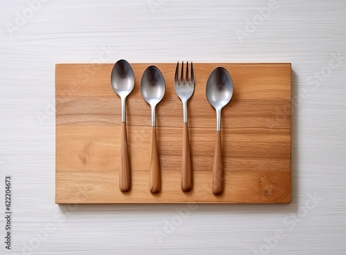 Kitchen utensils background with a blank space for a text, home kitchen decor concept, front view. Created with Generative AI technology.