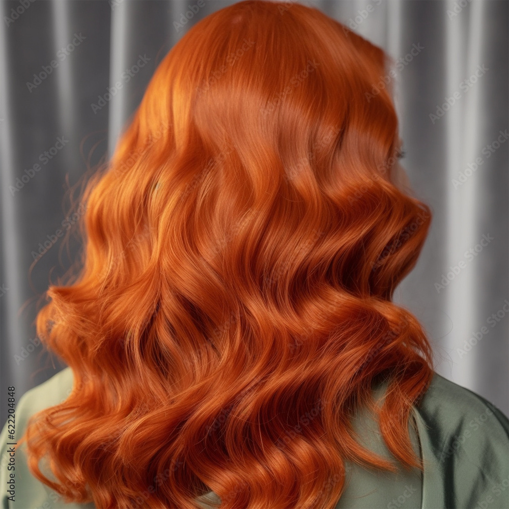 young woman with red and curly hair in a beauty salon after service .back view. Banner or poster. Social media content for beauty salons. Generative AI young woman with red and curly hair in a beauty salon after service .back view. Banner or poster. Social media content for beauty salons. Generative AI