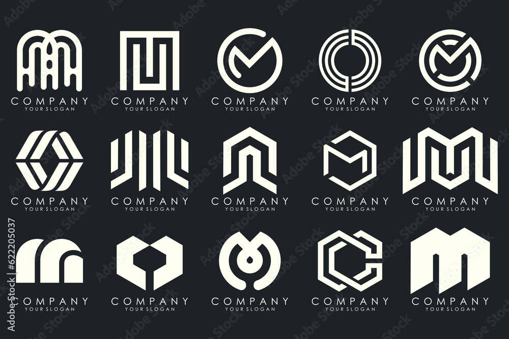 Set of letter M logo design vector. Collection of modern M letter design in white. Set of letter M logo design vector. Collection of modern M letter design in white.