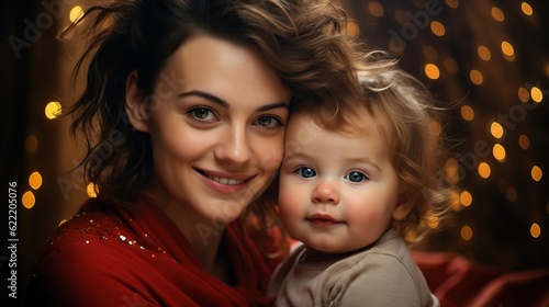 Happy mother day fun adorable lovely woman wearing casual clothes with child kid