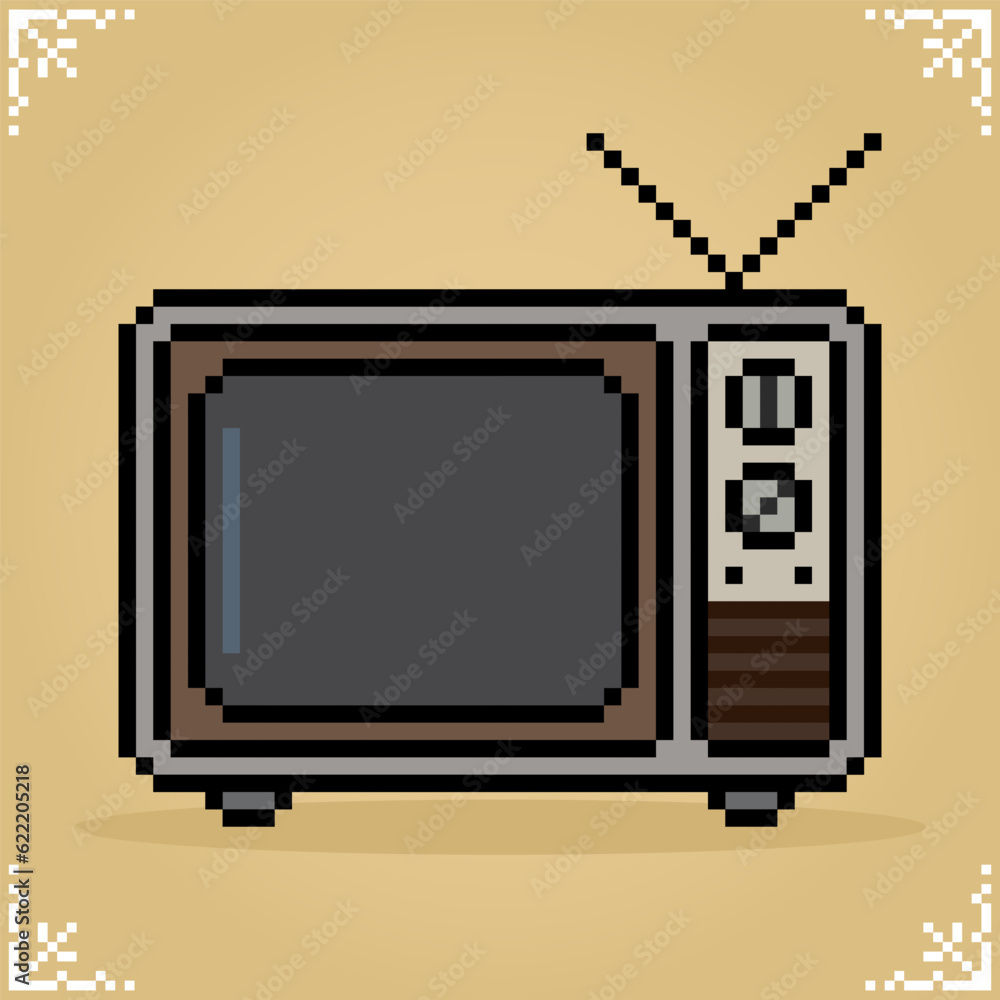8 bit pixel art of classic television in Vector illustration for retro ...