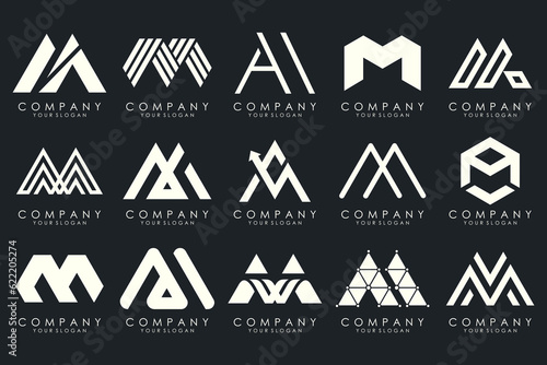 Set of letter M logo design vector. Collection of modern M letter design in white.