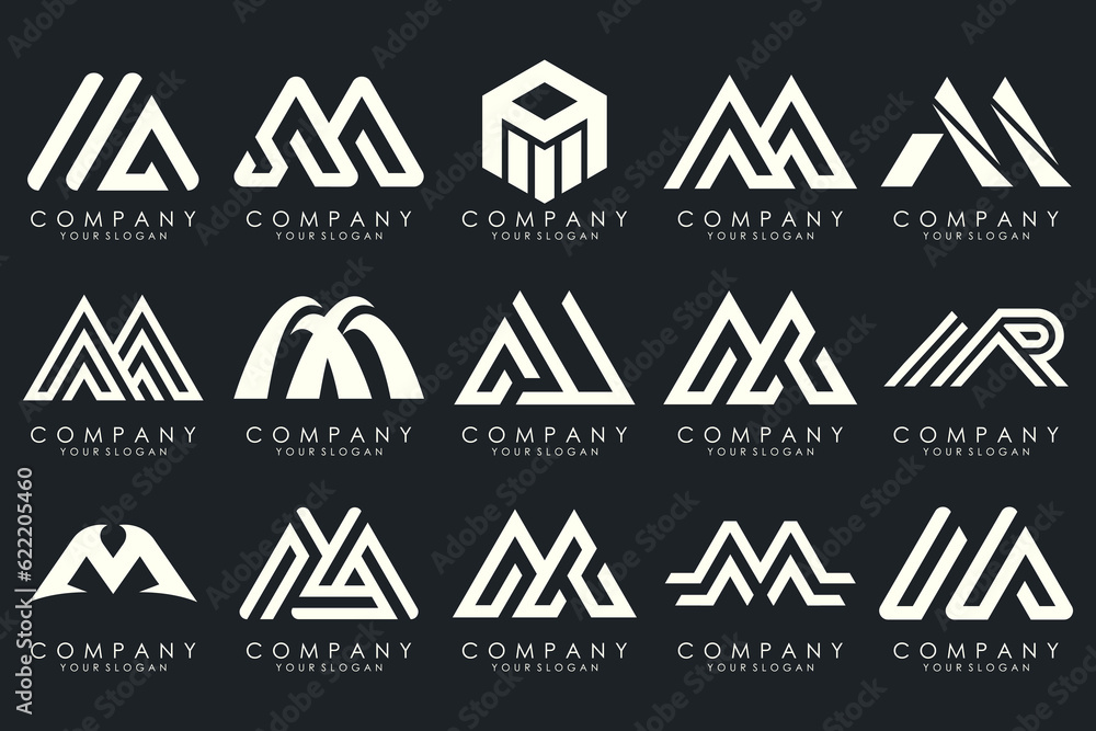 Set of letter M logo design vector. Collection of modern M letter design in white. Set of letter M logo design vector. Collection of modern M letter design in white.