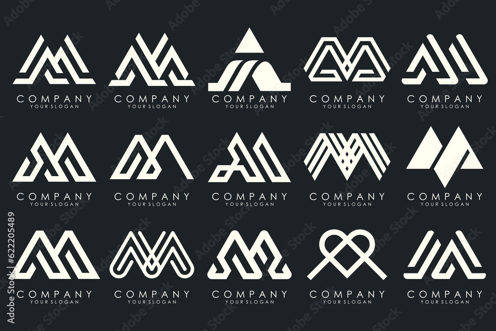 Set of letter M logo design vector. Collection of modern M letter design in white. Set of letter M logo design vector. Collection of modern M letter design in white.