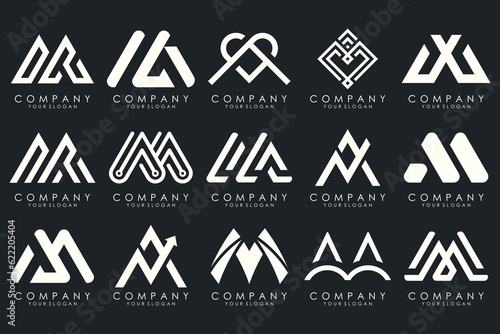 Set of letter M logo design vector. Collection of modern M letter design in white.