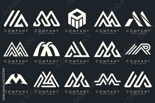 Set of letter M logo design vector. Collection of modern M letter design in white.