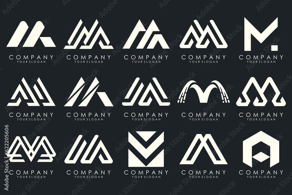 Set of letter M logo design vector. Collection of modern M letter design in white. Set of letter M logo design vector. Collection of modern M letter design in white.