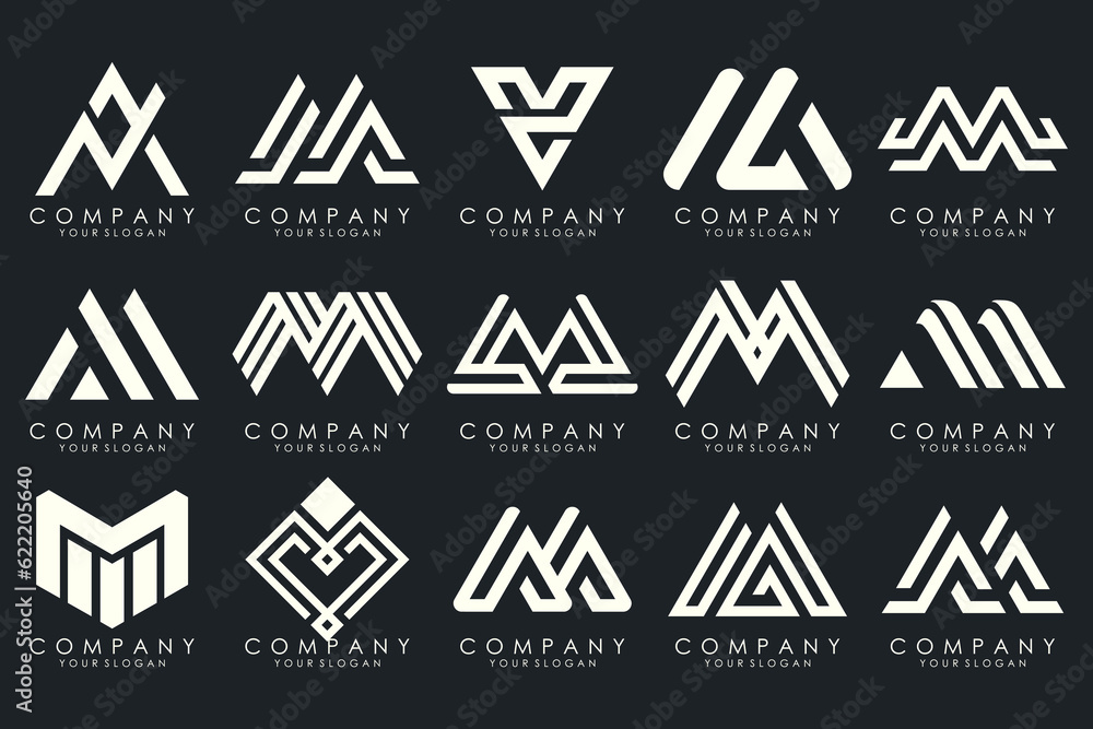 Set of letter M logo design vector. Collection of modern M letter design in white. Set of letter M logo design vector. Collection of modern M letter design in white.