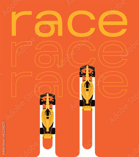 Red formula car. F1 landscape. Speed racing tournament. Formula One championship. Motorsport concept. Vector Illustration isolated on background. Poster design
