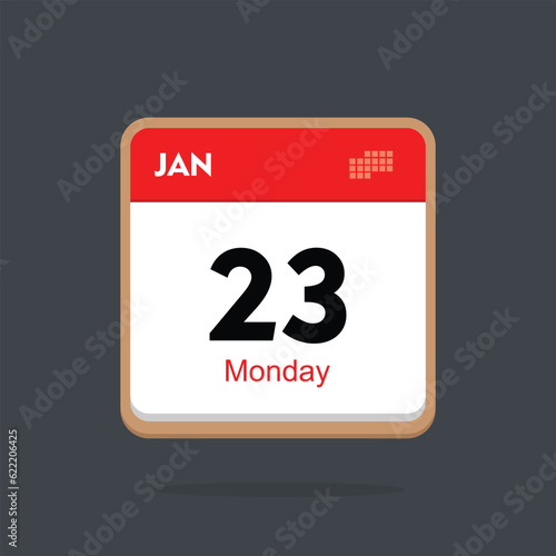 monday 23 january icon with black background, calender icon