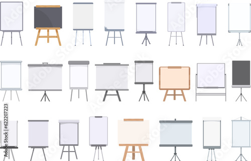 Flipchart icons set cartoon vector. Board education. Classroom stand