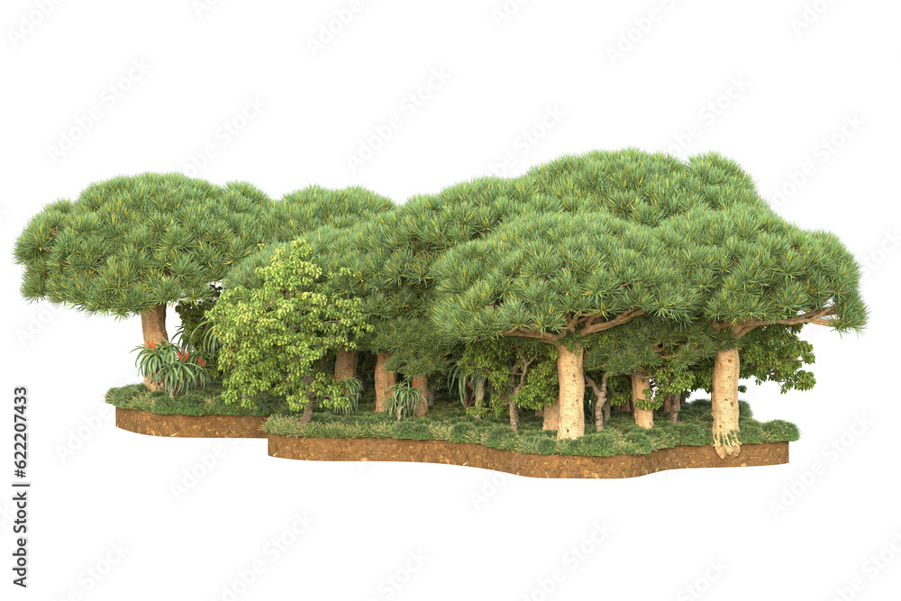 Fototapeta premium Tropical landscape isolated on transparent background. 3d rendering - illustration