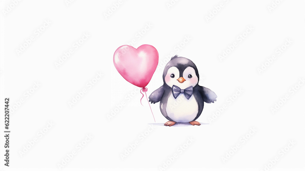 a cute penguin holding a heart balloon created by generative AI a cute penguin holding a heart balloon created by generative AI