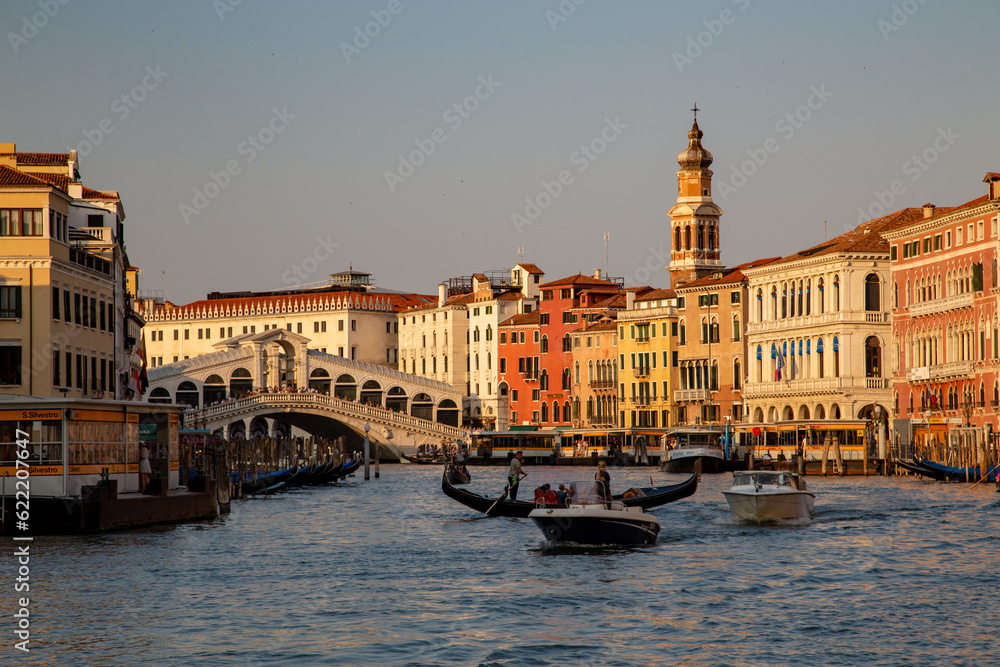 Venice. Sunset. Lanterns. Gondolas. Yachts.