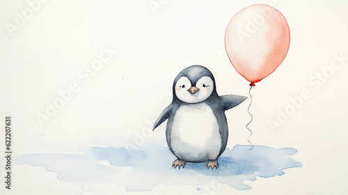 a cute penguin holding a heart balloon created by generative AI
