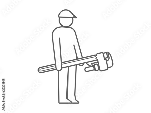 plumber holding wrench, simple line art clip art preview