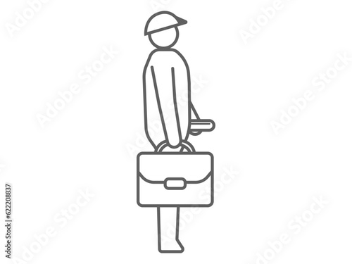 working person icon, illustration of person carrying briefcase and worksheet