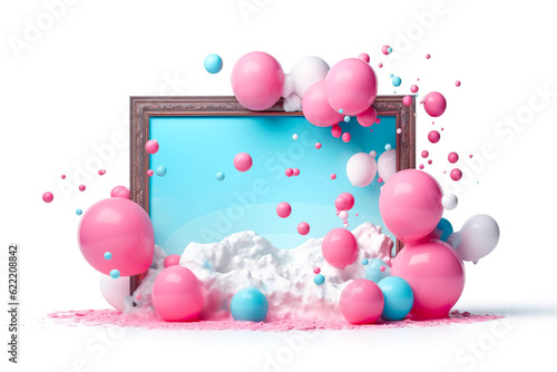 pink and blue balloon with, in the style of ethereal cloudscapes, abstract composition, ssocial media art photo