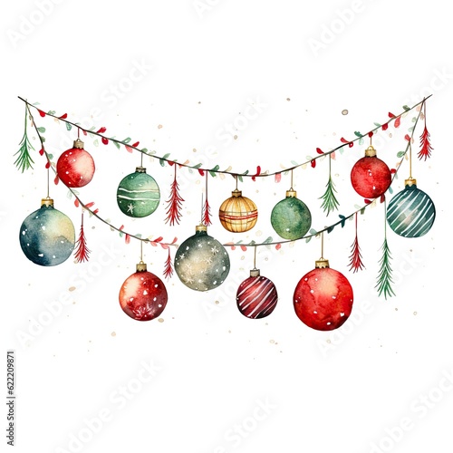 Watercolor illustration christmas garland. Generative AI	