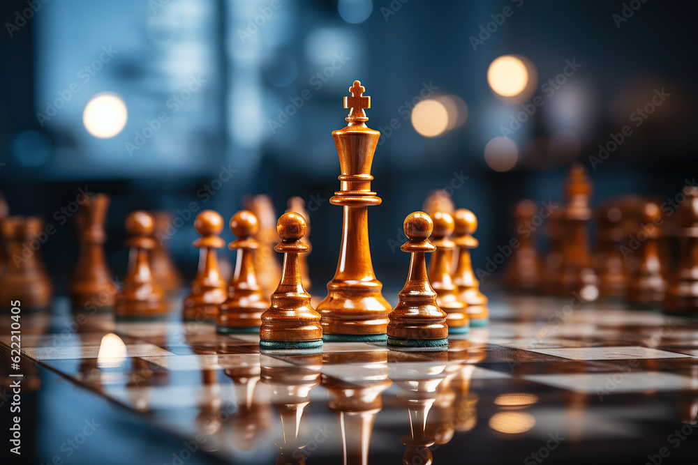 Gold king is the leader of the chess in the game on board, Business concept, Strategy and success, management, business planning, disruption and leadership concept, created with Generative AI