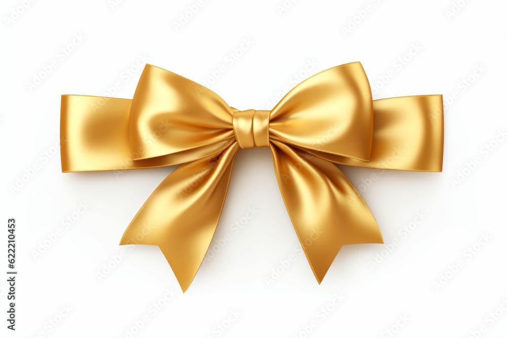 Beautiful golden ribbon isolated on white. Festive decor - Generative AI Beautiful golden ribbon isolated on white. Festive decor - Generative AI