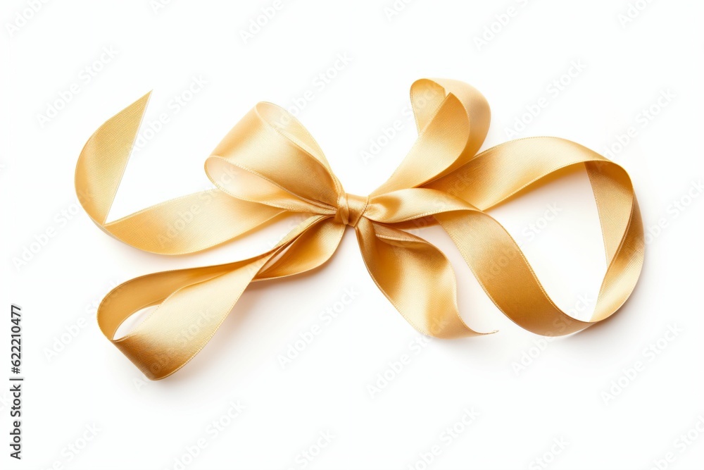 Beautiful golden ribbon isolated on white. Festive decor - Generative AI Beautiful golden ribbon isolated on white. Festive decor - Generative AI