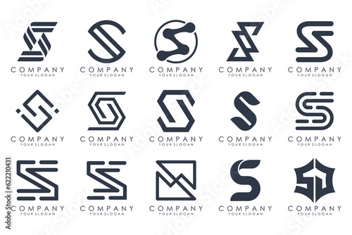 Abstract collection with letters S logo design. creative design logotype S with black colors.