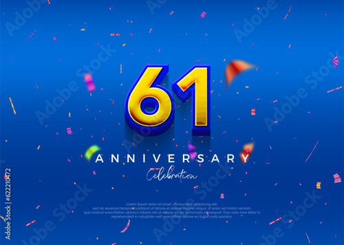61st Anniversary, in luxurious blue. Premium vector background for greeting and celebration.