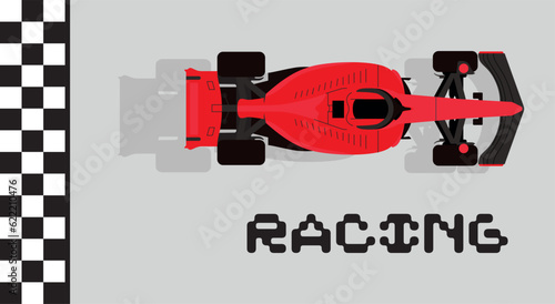 Red formula car. F1 landscape. Speed racing tournament. Formula One championship. Motorsport concept. Vector Illustration isolated on background. Poster design