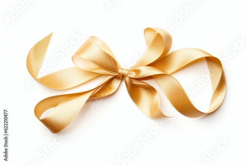 Beautiful golden ribbon isolated on white. Festive decor - Generative AI