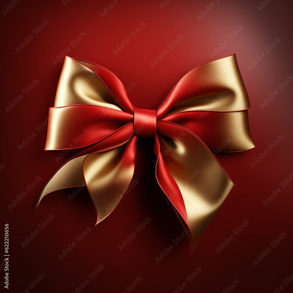 red ribbon and bow with gold for Christmas - Generative AI red ribbon and bow with gold for Christmas - Generative AI