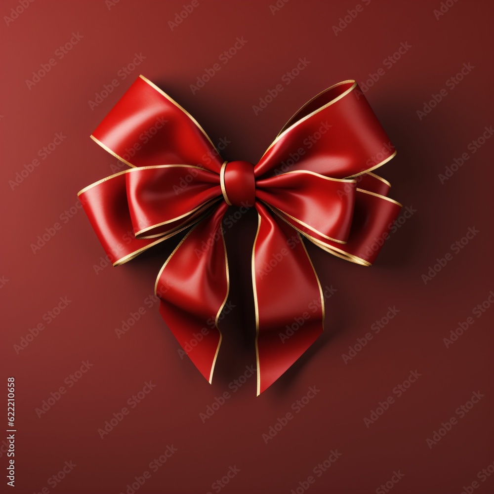 red ribbon and bow with gold for Christmas - Generative AI red ribbon and bow with gold for Christmas - Generative AI