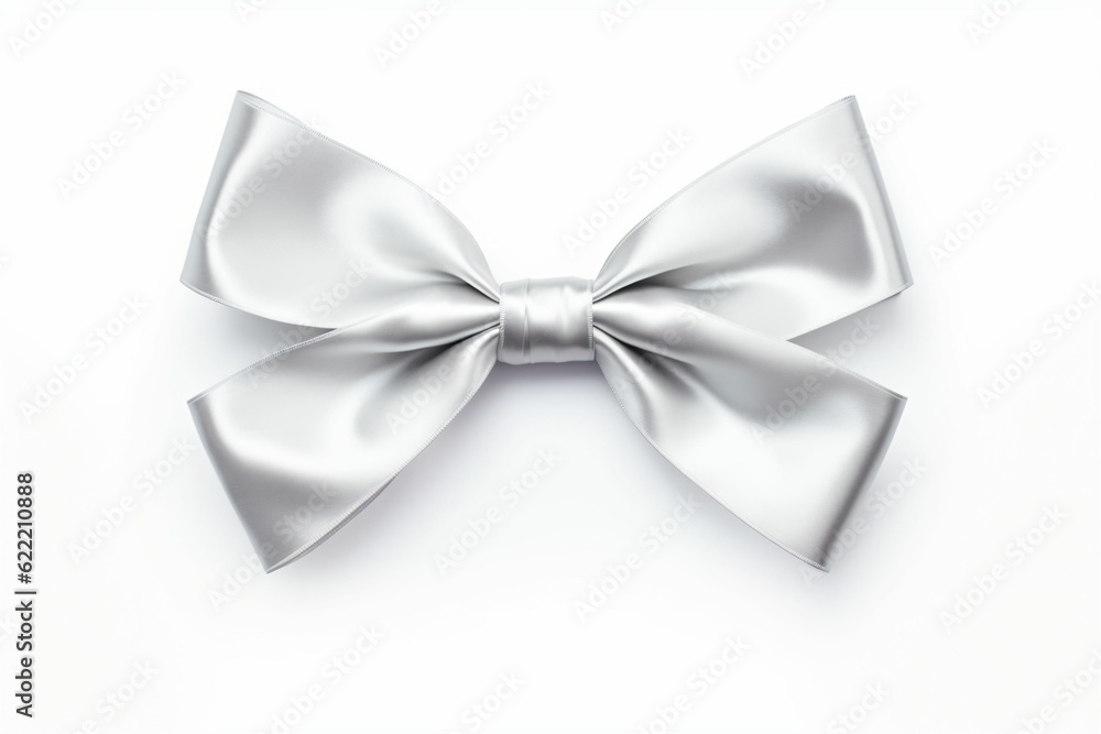 silver ribbon bow in bright silver white grey color - Generative AI