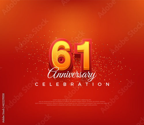 Modern 61st number design, for anniversary celebration in bold red color. Premium vector background for greeting and celebration. © mororene