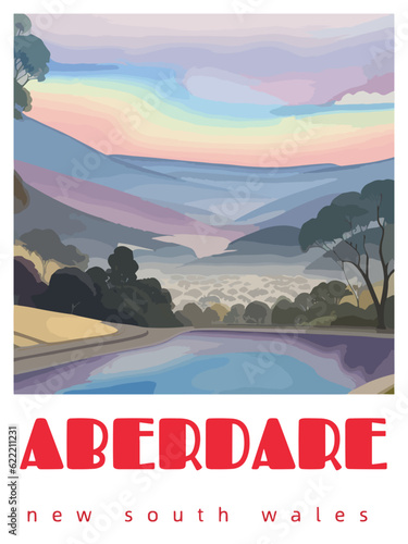 Aberdare: Retro tourism poster with a Australian landscape and the headline Aberdare / New South Wales photo