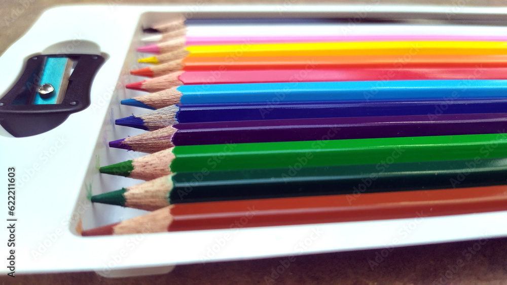 Fototapeta premium many drawing colour pencil in a box