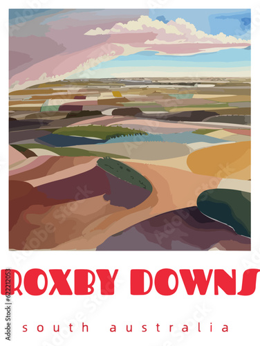 Roxby Downs: Retro tourism poster with a Australian landscape and the headline Roxby Downs / South Australia photo