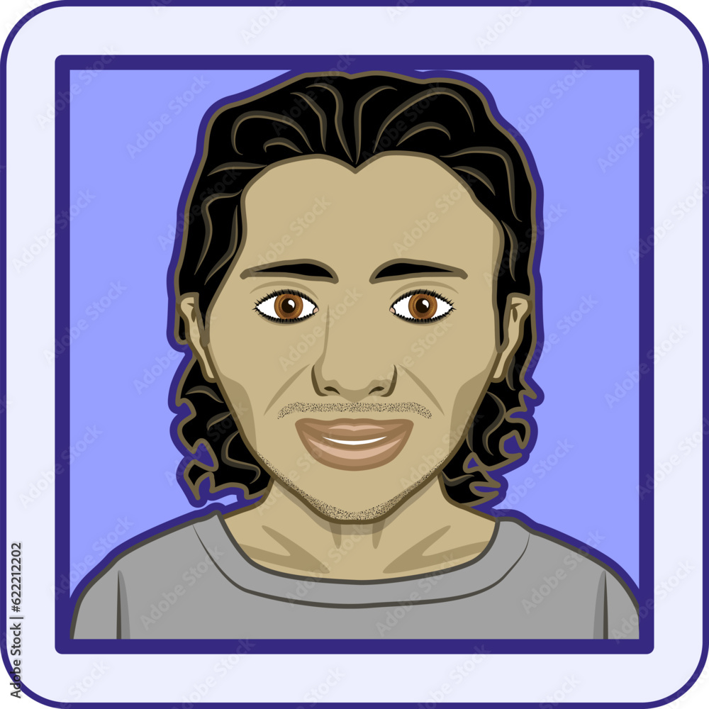 Avatar profile pic of man with black hair and brown. Latino, Hispanic or Mediterranean ethnicity. Vector illustration.