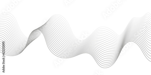 Undulate Grey Wave Swirl, frequency sound wave, twisted curve lines with blend effect. Technology, data science, geometric border. Isolated on white background. Vector illustration.