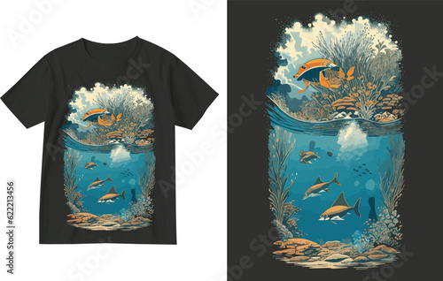 Diving t shirt design illustration . Diving t shirt design template . Diving . Dive . Diving lover t shirt design . fish lover t shirt design .Dive t shirt .fishingng illustration .Fish lover t shirt