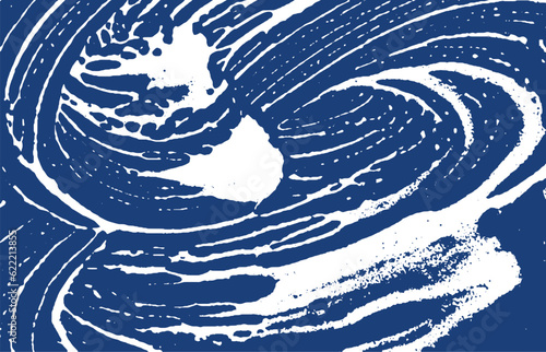 Grunge texture. Distress indigo rough trace. Energ