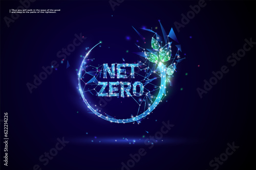 Net zero and carbon neutral concept. Net zero greenhouse gas emissions target. Low poly abstract Question sign.