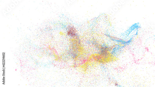 3D rendering of vibrantly colorful sand particles or fine dirt  scattered in turbulent manner on transparent background 